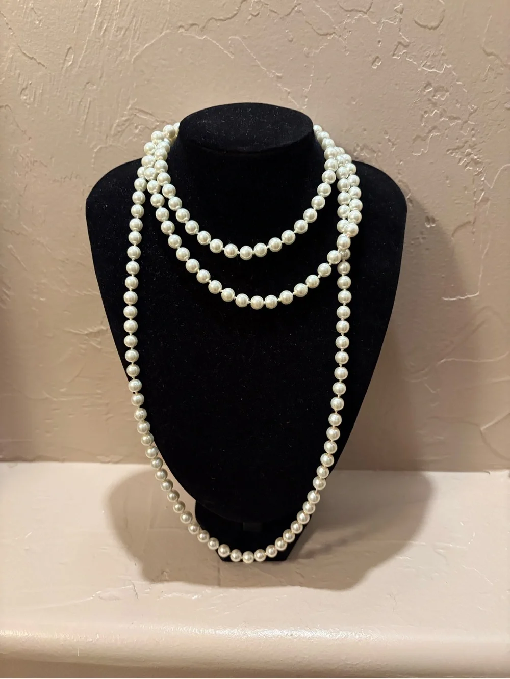 Classic White Faux Pearl Long Necklace - Elegant Layered Style